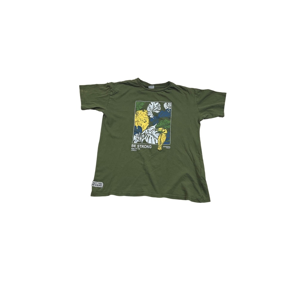 LC Waikiki Boys Olive Green Be Strong Jungle Lion Toucan Graphic T-Shirt 11-12Y